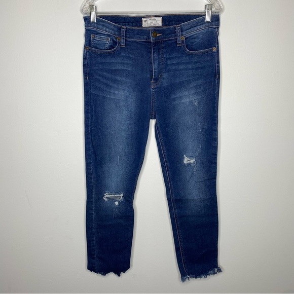 Free People Distressed Mid Rise Denim Raw Hem Jeggings - Picture 1 of 10